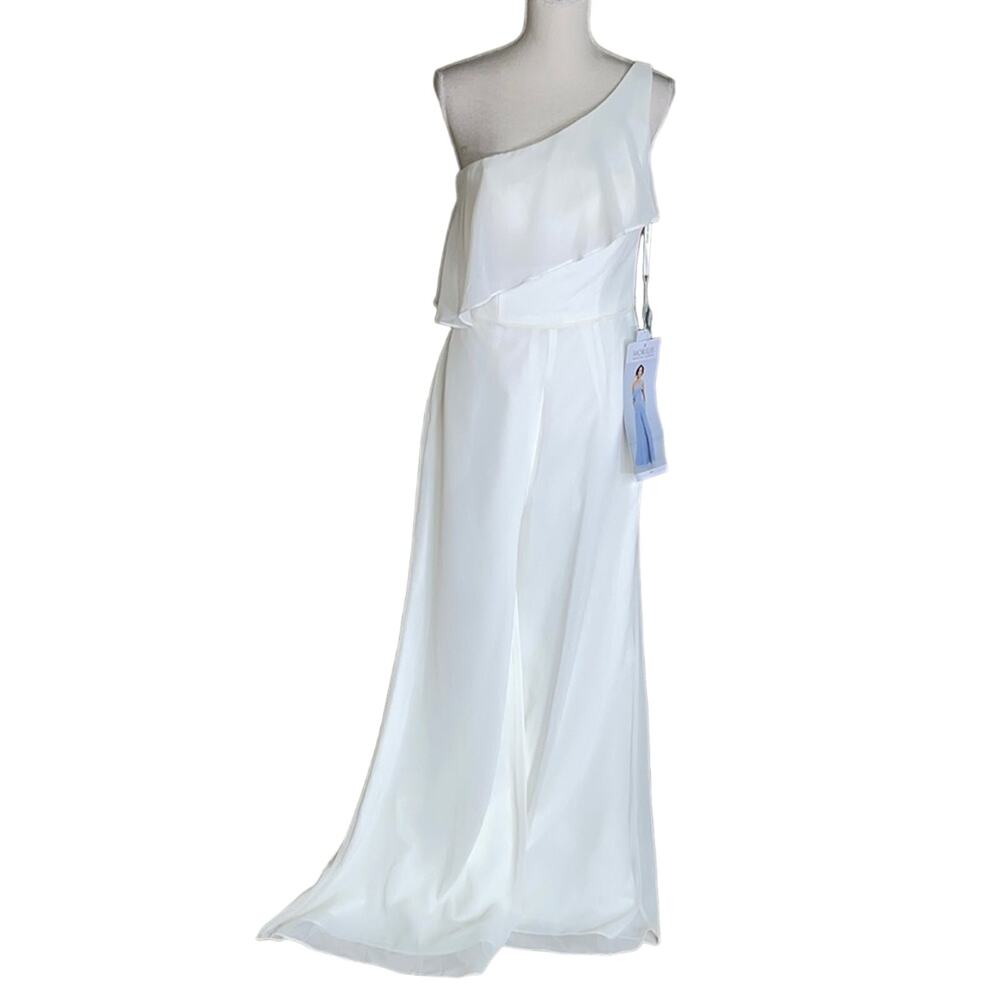 MORILEE Chic Chiffon One Shoulder Jumpsuit with Flounced Neckline Ivory 10 INVO8